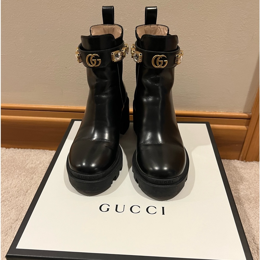 💯Authentic Gucci Trip Ankle Rhinestone Boot Size 38